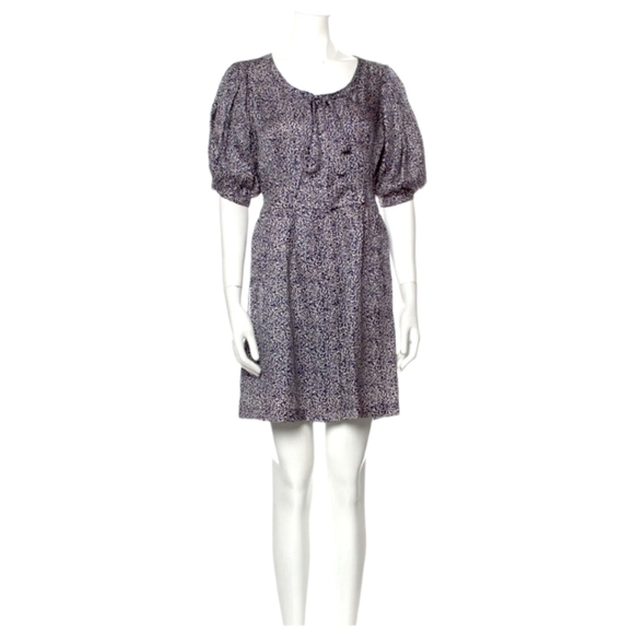 Balenciaga Blue & White Silk Floral Boho Puff Sleeve Dress